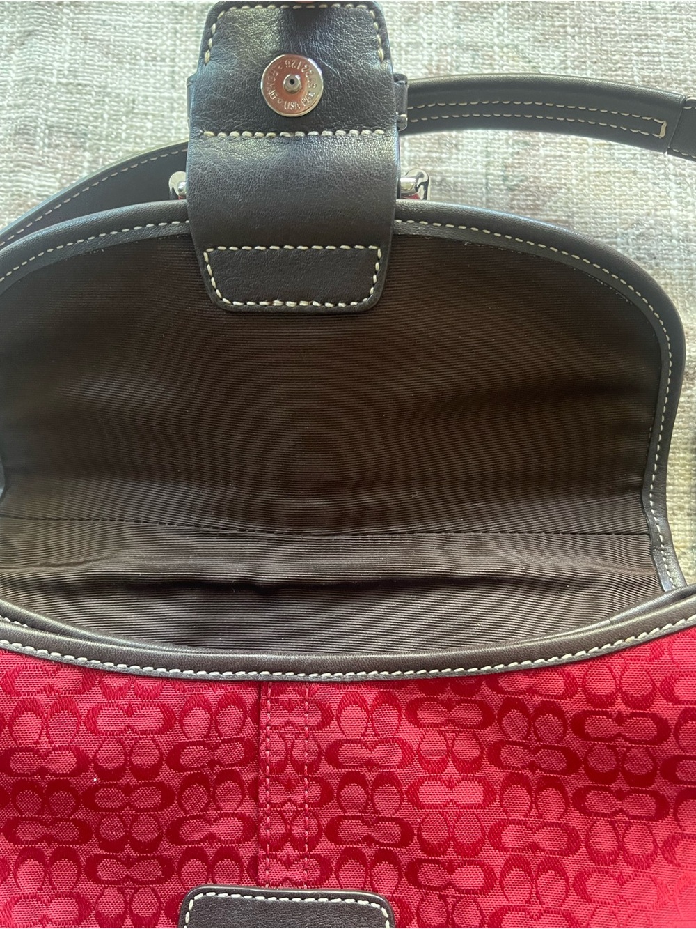 Coach Y2K Red SoHo Hobo Mini Flap Canvas Monogram Bag - Picture 13 of 15